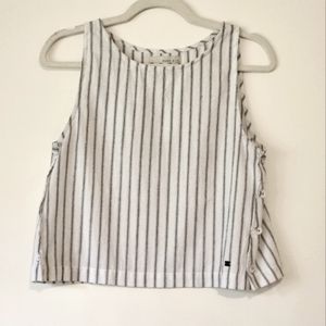 Monk & Lou | Cotton Striped Side Button Cropped Relaxed Fit Tank Shirt White